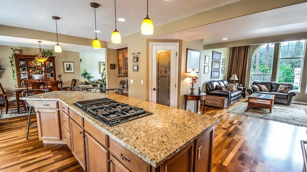 Open-plan residential kitchen and living room interior